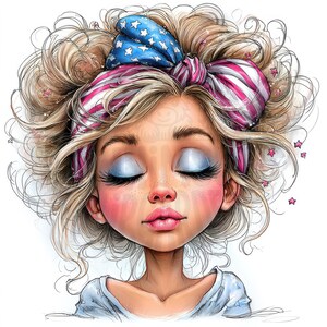 56 JPG 4th of July Girls Clipart Bundle – Whimsical Patriotic Girls USA Style – Red White Blue Illustrations – Digital Download