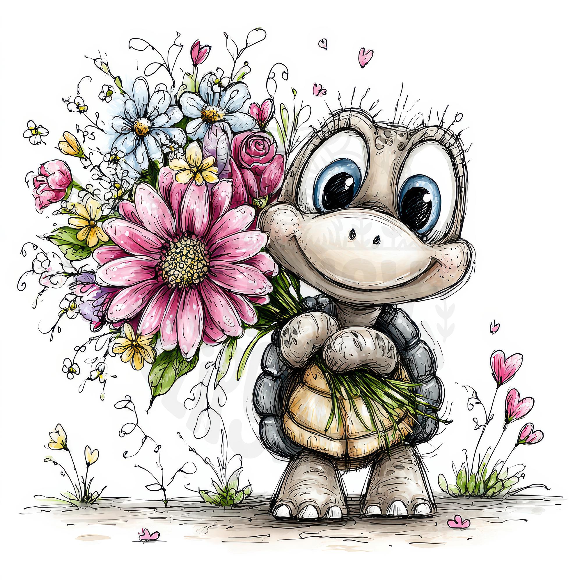 31 JPG Spring Turtles Clipart Bundle – Cute Turtle Illustrations ...