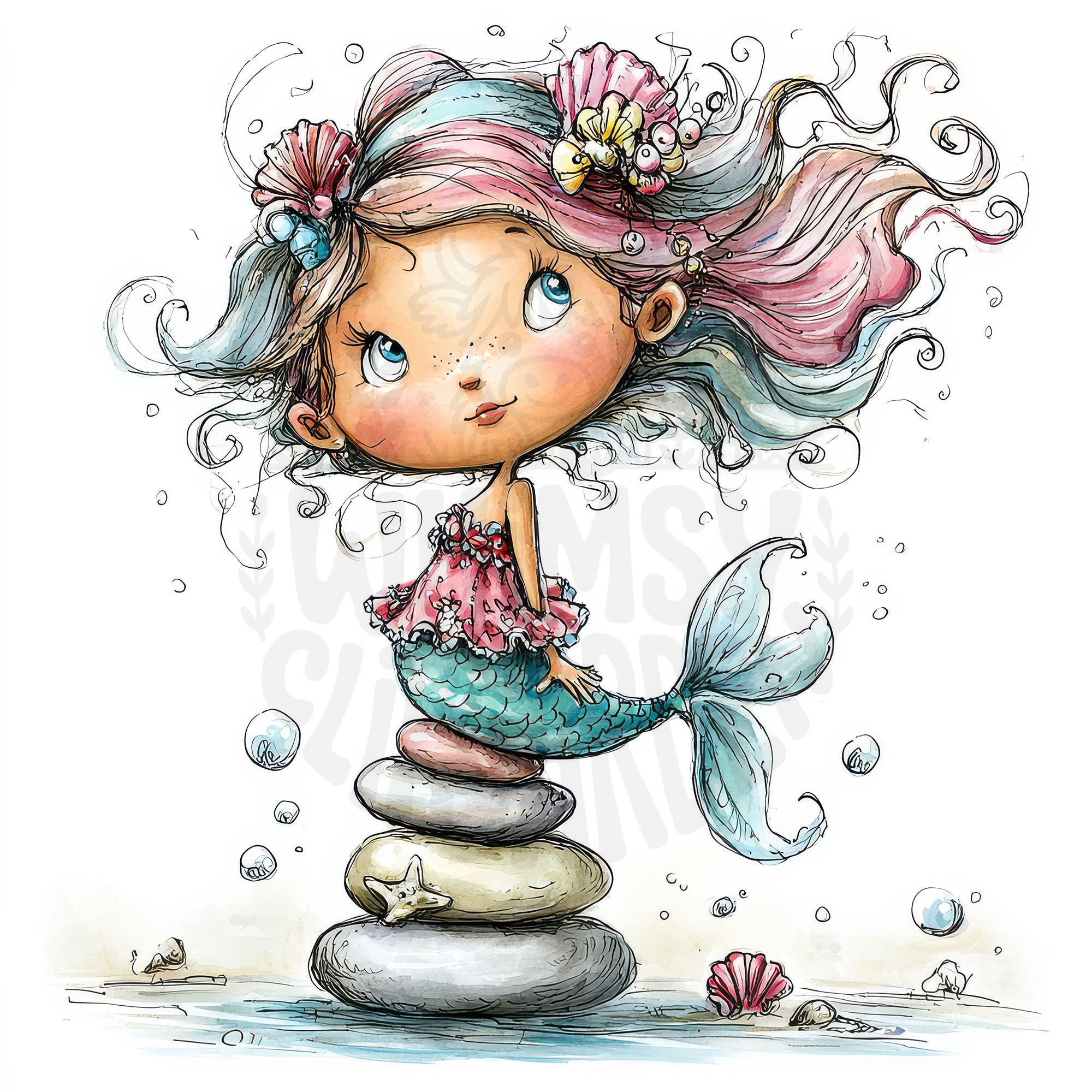 39 JPG Whimsical Mermaids Clipart Bundle – Cute Mermaid Illustrations ...