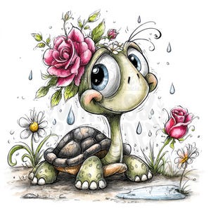 31 JPG Spring Turtles Clipart Bundle – Cute Turtle Illustrations – Floral Spring Animals – Digital Download
