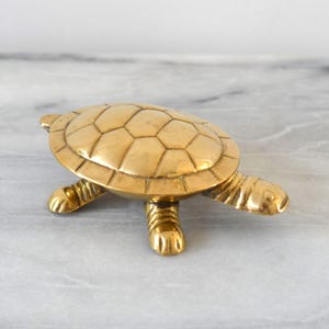 Vintage Brass Turtle Trinket Box with Hinged Shell Lid | Mid Century Modern Tortoise Jewelry Dish | Hollywood Regency Brass Animal Decor