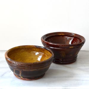 Pair of Vintage Heavy Hand-Thrown Studio Pottery Bowls | Red Clay Signed Stoneware bowls | Rustic Glazed Catchall Dishes