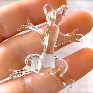 Vintage Mexican Tiny Glass Frog Pendant Handcrafted Lamp-work Clear Glass Frog Feather Tree Ornament Light Catcher