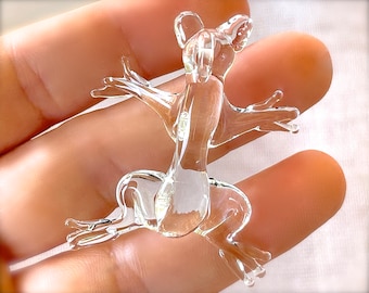 Vintage Mexican Tiny Glass Frog Pendant Handcrafted Lamp-work Clear Glass Frog Feather Tree Ornament Light Catcher
