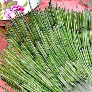VINTAGE: 10pcs - Old Mercury Glass Green Tube Bead Picks - Corsage, Bouquet, Floral, Millinery, Crafts, Gift Wrapping, Holiday Decor