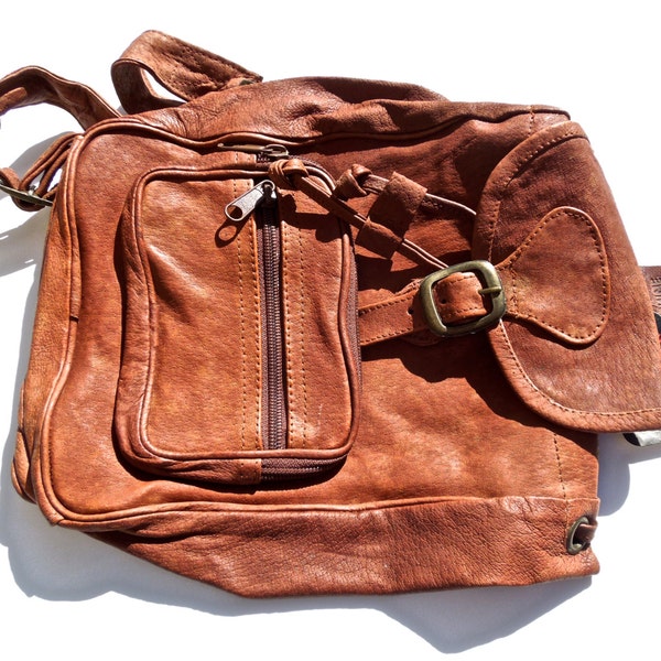 VINTAGE: New old Stock - Small Genuine Leather Backpack - Mini Bag - Leather Bag