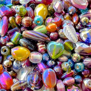 BEST SELLER: 50pcs - Colorful Carnival Luster Glass Mixed Beads - Bulk Assorted Shapes Beads - Jewelry Supplies