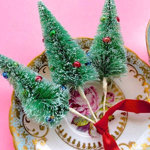 SUPPLY: Mercury Bead Chenille Christmas Tree Stem - Pick - Vintage Style - Crafts, Corsage, Millinery, Wrapping, Holiday Decor