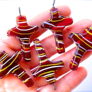 ANCIENNE : 4 pcs - GRANDES croix en verre - Pendentifs en forme de lampe - Breloques en verre