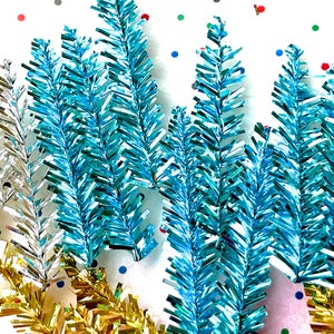 VINTAGE: 10pcs - Metallic Turquoise Chenille Tinsel Trees Stem Heads Christmas Crafts Flower Pick Corsage Millinery Crafts Christmas Holiday