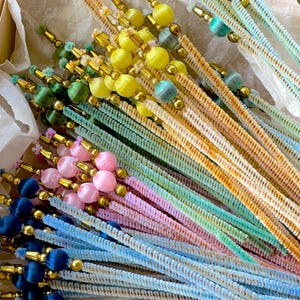 VINTAGE: 5pc - Mercury and Satin Bead Chenille Stems - Picks - Corsage, Flower Picks, Millinery, Crafts, Wrapping, Holiday Decor