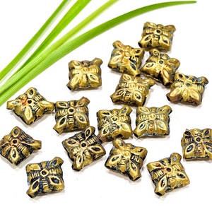 VINTAGE: 16pcs - Aged Patina Hollow Copper Brass Beads - Metal Bead - Unique Find