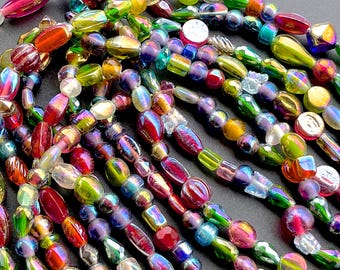 SUPPLY: 24" Strand of Mixed Shape Luster Carnival Glass Beads - Assorted Shapes Beads