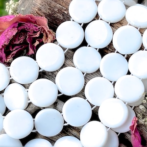 SUPPLY: 8pcs - Flat Double Drilled White Glass Beads - Made in Japan - Centerpiece Beads - Jewelry Making - Crafts - SKU