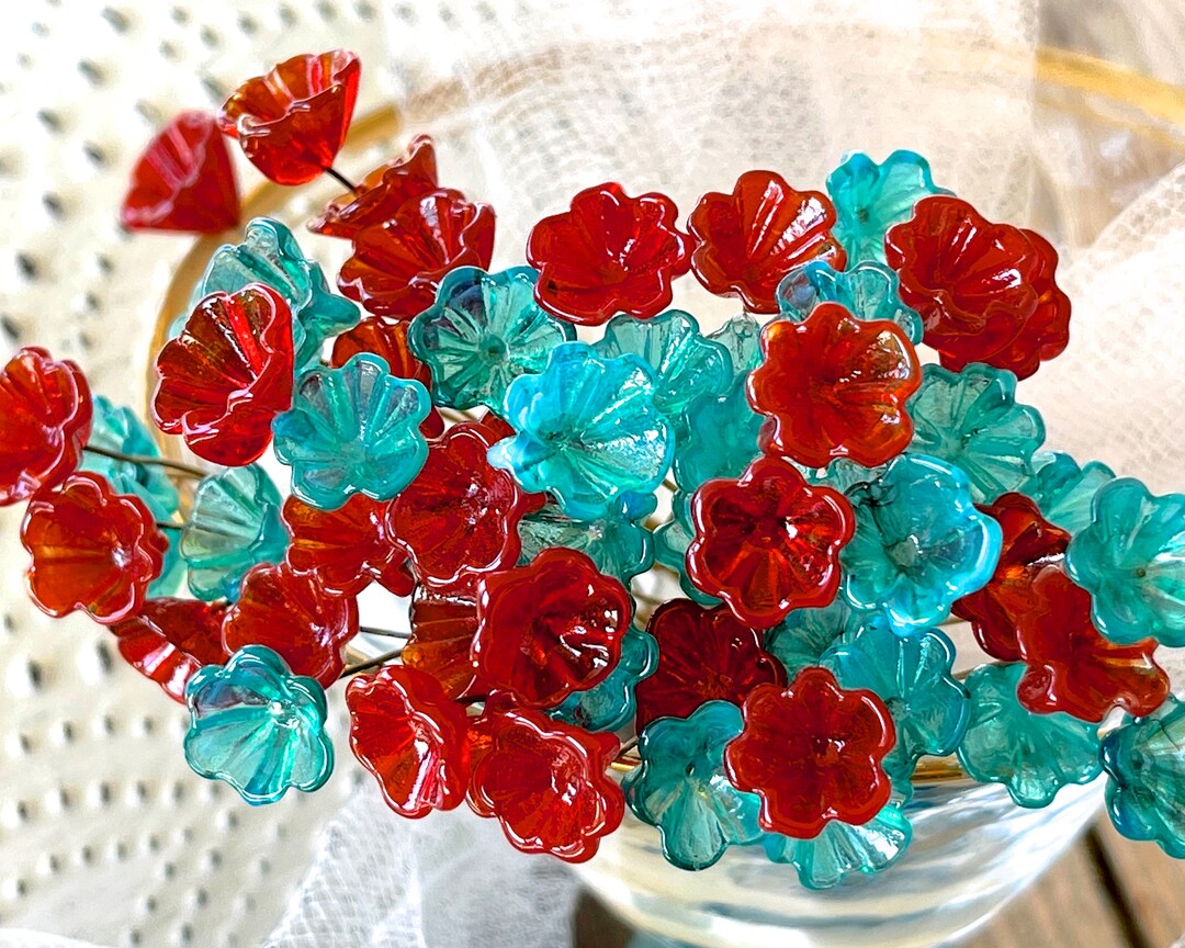 Glass Flower Headpins Jewelry Flower Brass Wire Beads DIY Crafts Charms