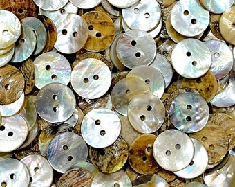 Bottoni vintage in madreperla: conchiglia naturale, 15 mm (30 pezzi)