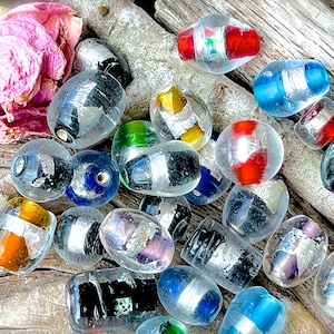 SUPPLY: 26pcs - Clear Glass Beads with a Colorful Foiled Center - Lamp Work - Jewelry Making