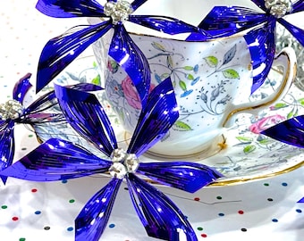 VINTAGE: 2 pezzi - Steli di fiori in lamina viola con perline effetto mercurio, decorazioni, ornamenti - Stella di Natale - Cappelli, artigianato, confezioni regalo, decorazioni natalizie