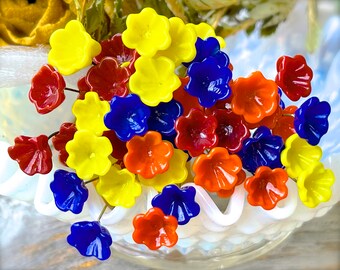 Glass Flower Headpins Jewelry Flower Brass Wire Beads DIY Crafts Charms Bouquet Wedding Stems Millinery Fairy Handmade Lamp-work Leaves