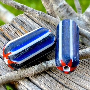 VINTAGE: 2pcs - Large Chevron Glass Beads - Four Layer Chevron Beads - Venetian - Nepal - Jewelry Making