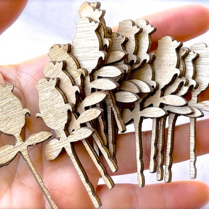 SUPPLY: 20pcs - Large Wooden Flower Shapes - Roses - Wooden Embellishments, Cabochons, Scrapbooking, Crafts