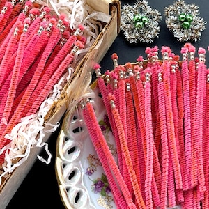 VINTAGE: 12pc - Small Mercury Bead Chenille Stems - Pink - Picks - Corsage, Flower Picks, Millinery, Crafts, Wrapping, Holiday Decor