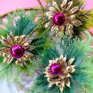 VINTAGE: Glass Flower Greenery Corsage - Mercury Glass Holiday Greenery Pick, Spray, Stem - Christmas - Decorations