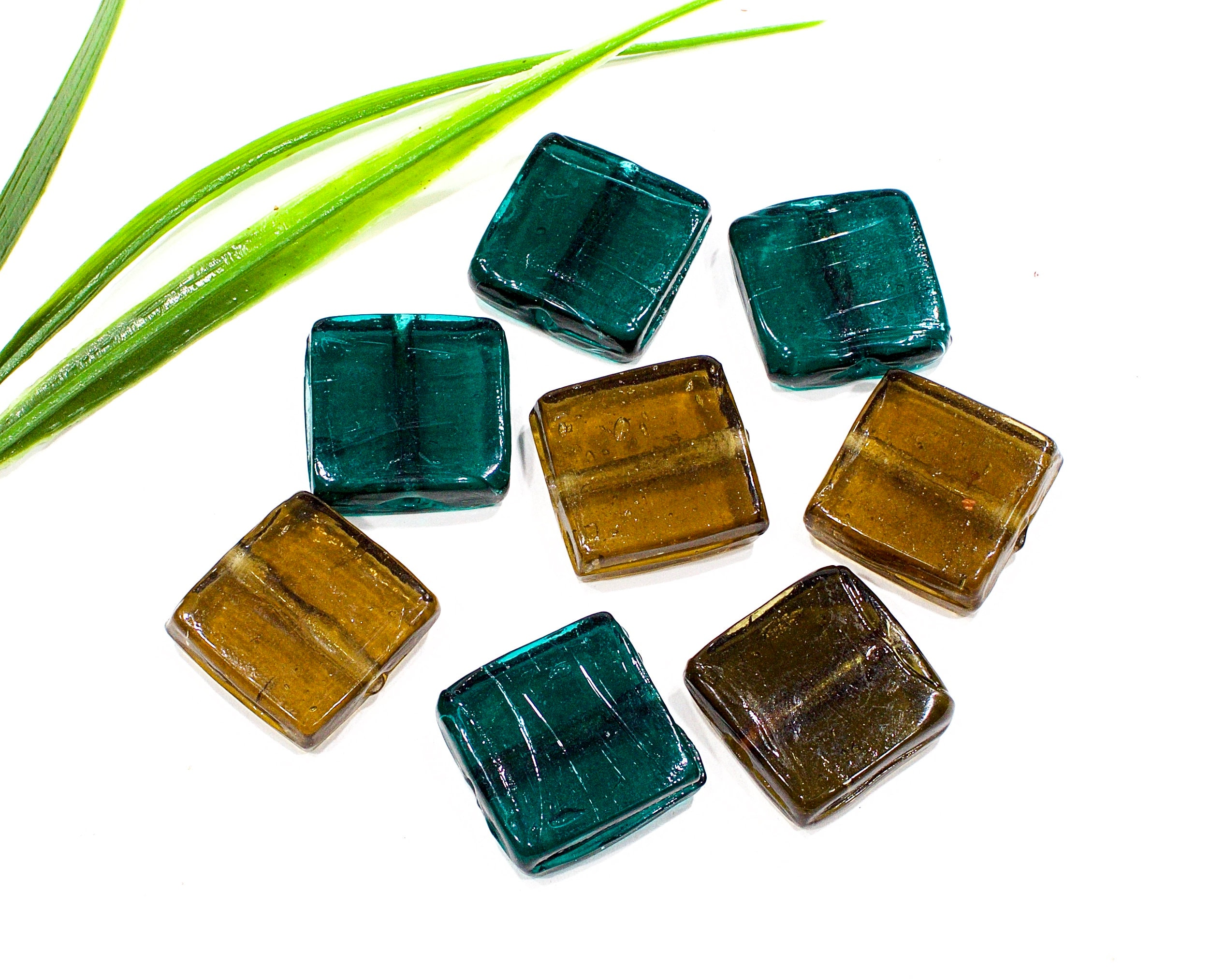 Handmade Beads Mixed Color Beads SUPPLY: 7 LARGE Chunky Glass Square Beads SKU 10-A1-00015384