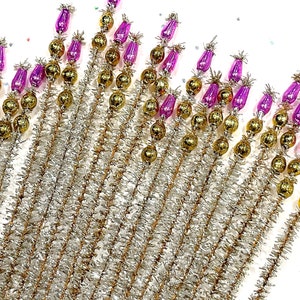 VINTAGE: 10pc - Mercury Bead Chenille Stems - Picks - Corsage, Flower Picks, Millinery, Crafts, Wrapping, Holiday Decor