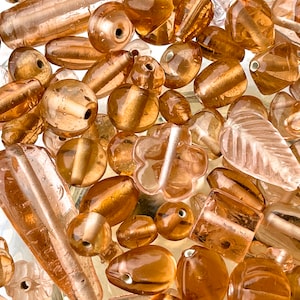 BEST SELLER: 55pcs - Mixed Peach Family Glass Beads - BULK Assorted Shapes Beads - Vintage Jewelry Supplies