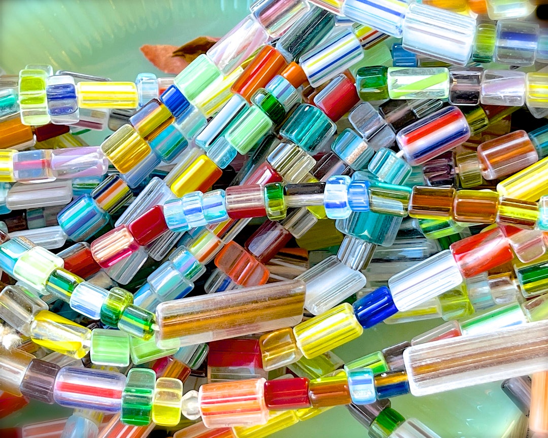 VINTAGE 24 Strand of Mixed Cane Glass Beads Assorted Shapes Beads Etsy