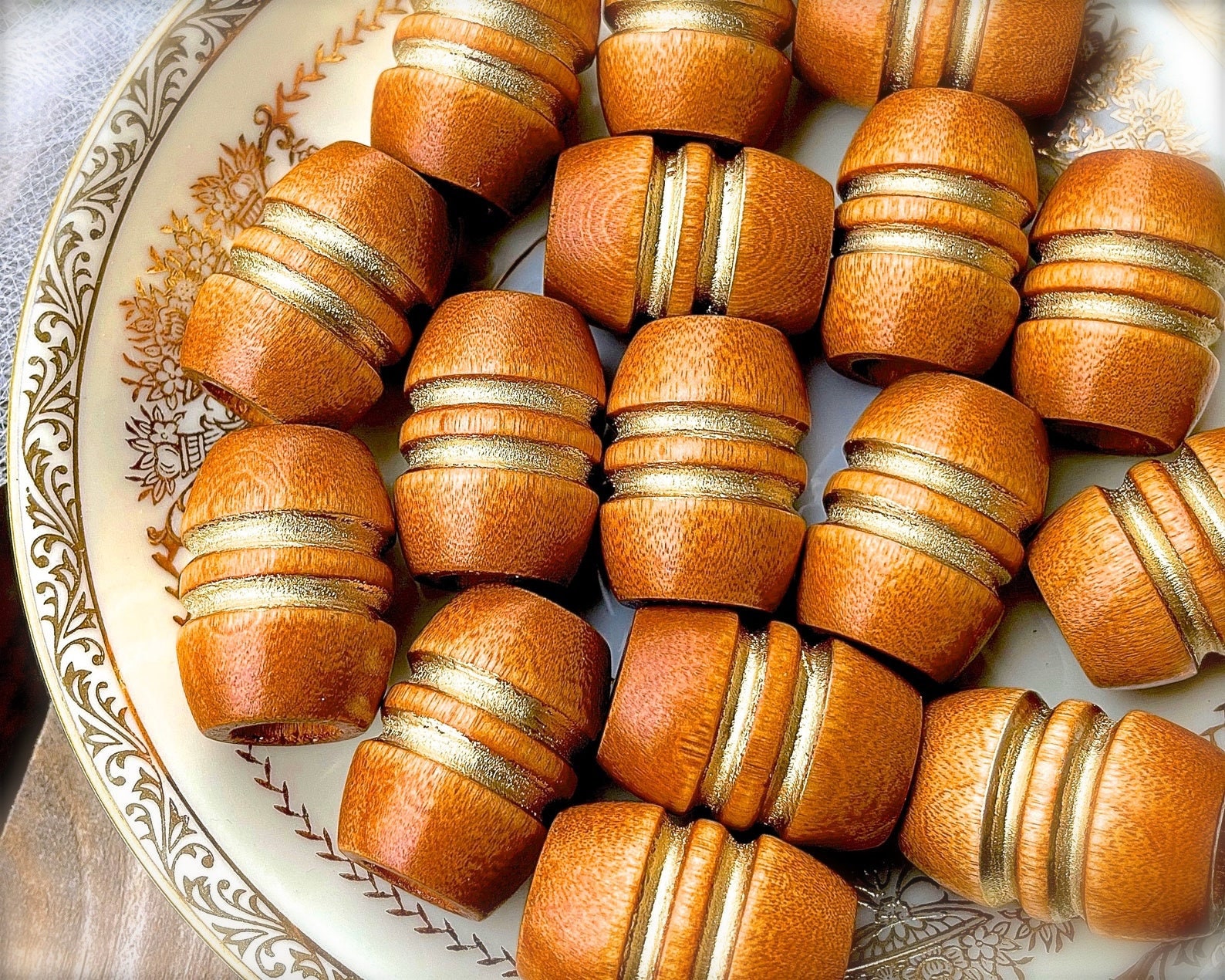 100 Vintage Wood Macrame Beads 16mm 5/8” Finished 1970’s 100 Vintage Wood Macrame Beads 16mm 5/8” Finished 1970’s