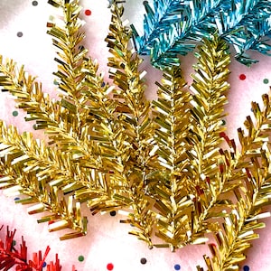 VINTAGE: 10pcs - Metallic Gold Chenille Tinsel Trees Stem Heads Christmas Crafts Flower Pick Corsage Millinery Crafts Christmas Holiday