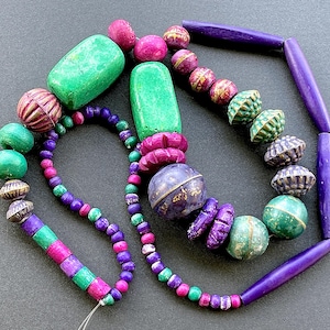 VINTAGE: 24&quot; Mixed Aluminum Bone and Stone Bead Strand - Mixed Beads - Jewelry Making - Crafts