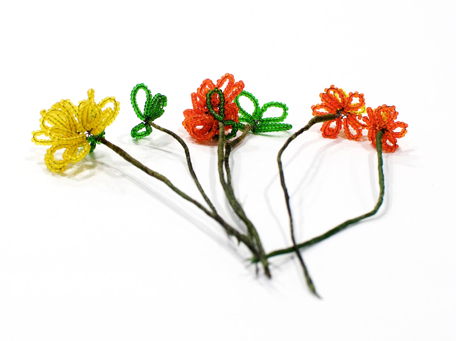 VINTAGE 6pcs French Beaded Flower Stems Orange Yellow Etsy