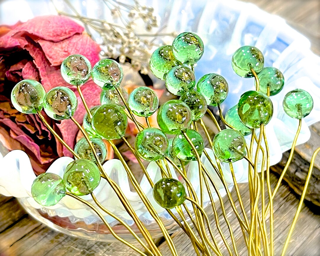 Glass Flower Headpins Jewelry Flower Brass Wire Beads DIY Crafts Charms