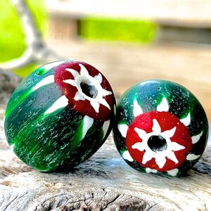 VINTAGE: 2pcs - LARGE Watermelon Chevron Glass Beads - Six Layer Mat Chevron Beads