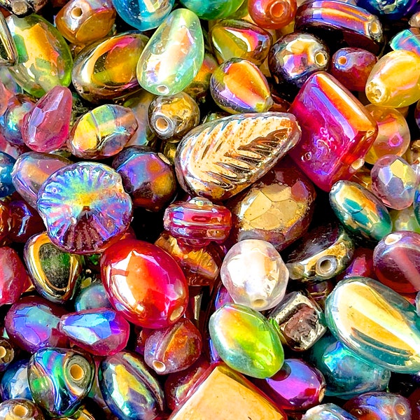 BEST SELLER: 50pcs - Colorful Carnival Luster Glass Mixed Beads - Bulk Assorted Shapes Beads - Jewelry Supplies