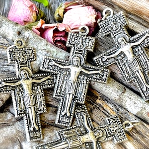 VINTAGE: Italian Pewter Crucifix Rosary Pendant - Religious Christ