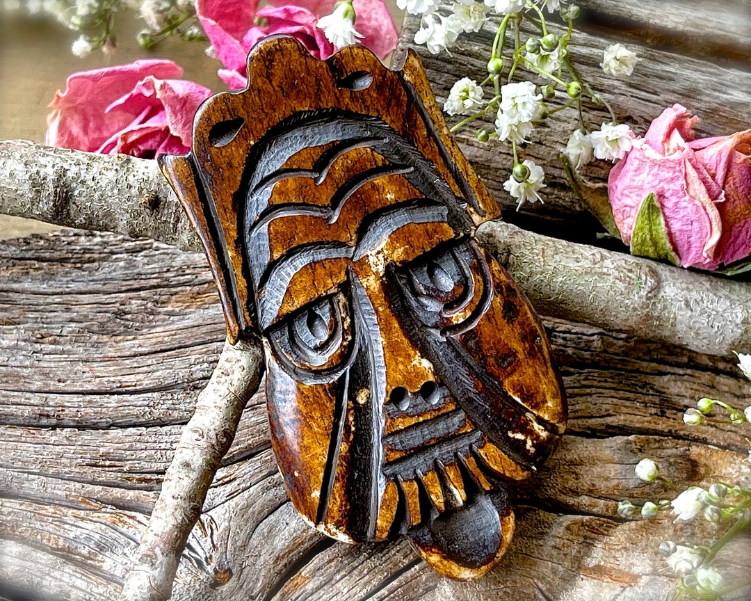 VINTAGE LARGE Ethnic Tribal Carved Bone Face Pendants Etsy