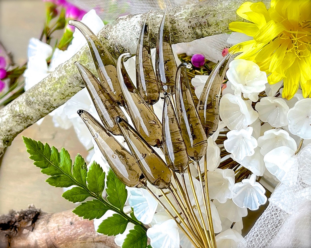 Glass Flower Headpins Jewelry Flower Brass Wire Beads DIY Crafts Charms