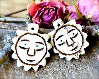 SUPPLY: 3pcs - Ethnic Tribal Rustic Carved Natural Bone Sun Pendants - Natural Bone Pendants Beads - Star Pendants
