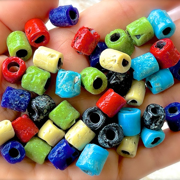 VINTAGE: 24pcs - Rare Old Glass  Beads - Large Hole Beads - Jewelry Making - Macramé Beads