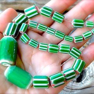 VINTAGE: Unique Aged Mix layer Chevron Glass Bead Strand - African Trade - Jewelry Making - Crafts