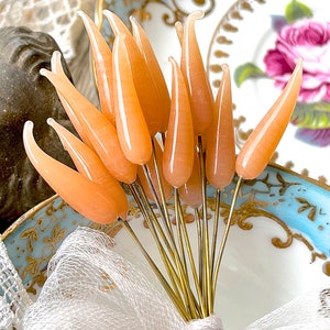 Glass Flower Headpins Jewelry Flower Brass Wire Beads DIY Crafts Charms Bouquet Wedding Stems Millinery Fairy Handmade Lamp-work Leaves