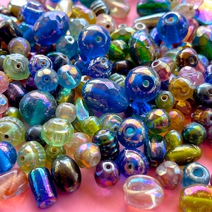 BEST SELLER: 60pcs - Colorful Carnival Luster Glass Mixed Beads - Bulk Assorted Shapes Beads - Jewelry Supplies