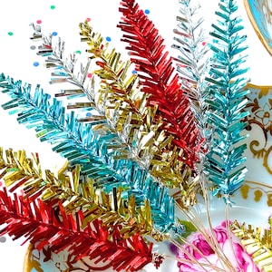 VINTAGE: 8pcs - Metallic Chenille Tinsel Tree Picks Stems Christmas Crafts Flower Corsage Millinery Crafts Christmas Holiday
