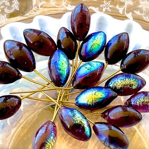 VINTAGE: 18pcs - Rustic Purple Luster Glass Charms - Two Shade Purples - Glass Charms