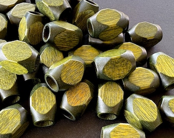 VINTAGE : Années 1970 - 10 pièces - Perles en bois de macramé vert - Perles en macramé losanges - Perles en bois naturel