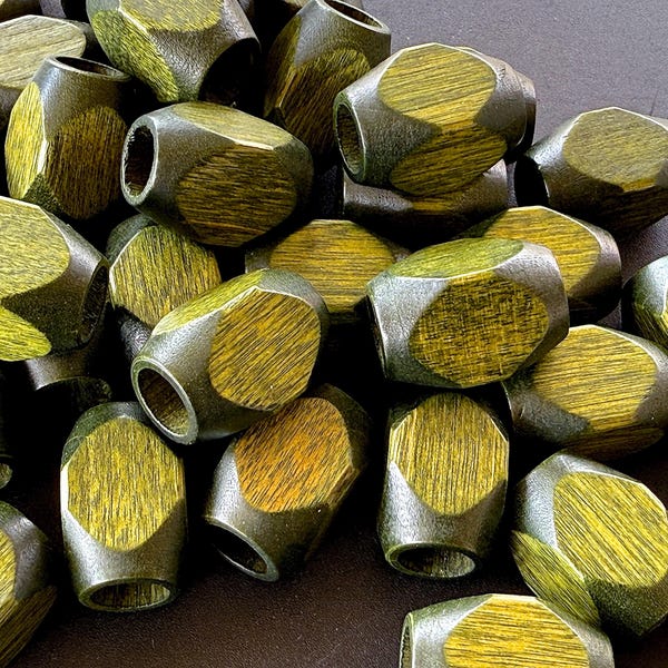 VINTAGE: Años 70 - 10 piezas - Cuentas de madera para macramé verde - Cuentas de macramé en forma de diamante - Cuentas de madera natural